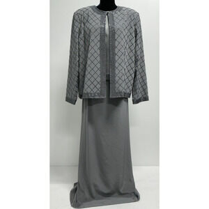 Jovani 3-Piece Silk Gray Embellished Evening Gown Set – Size 18